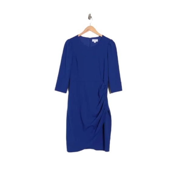 TAHARI Long Sleeve Side Drape Dress Cobalt size 2 - Picture 3 of 3